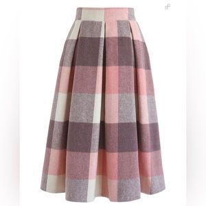 ChicWish Pink Check Skirt Size L Large Wool Blend